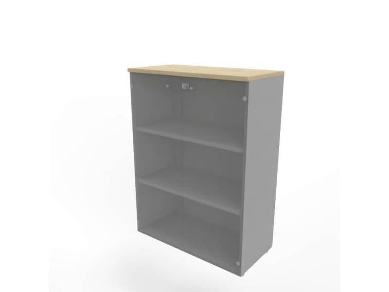 Armadio medio con ante vetro fumŠ, top rovere scocca argento 90x45xH.123,2 cm Practika Quadrifoglio – ECEM90V-RK-AA-GE