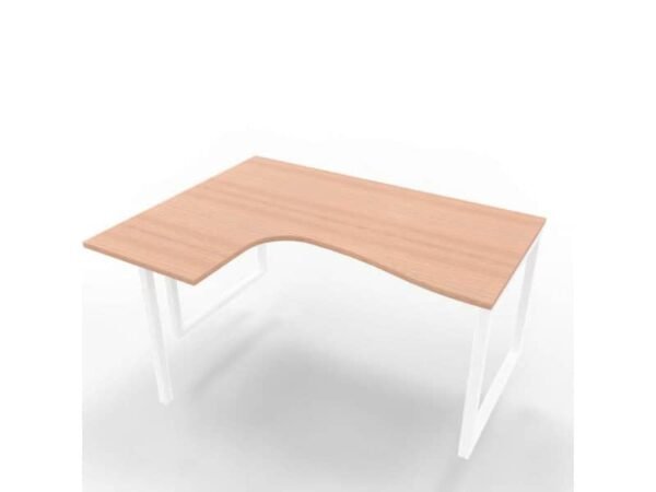 Scrivania penisola sinistra piano noce canaletto 160x120xH.75 cm gamba ad anello acciaio bianco Practika P2