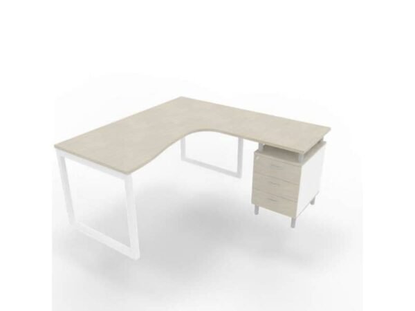 Scrivania con cassettiera a destra piano cemento 160x165xH.75 cm gamba ad anello acciaio bianco Practika P2 ECSAT17D-CL-