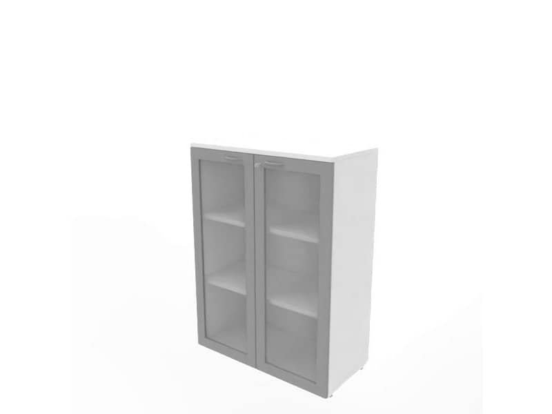 Armadio medio ante vetro telaio MDF, top biancoi scocca bianca 90x45xH.123,2 cm Practika Quadrifoglio – ECEM90T-BA-BA-V3