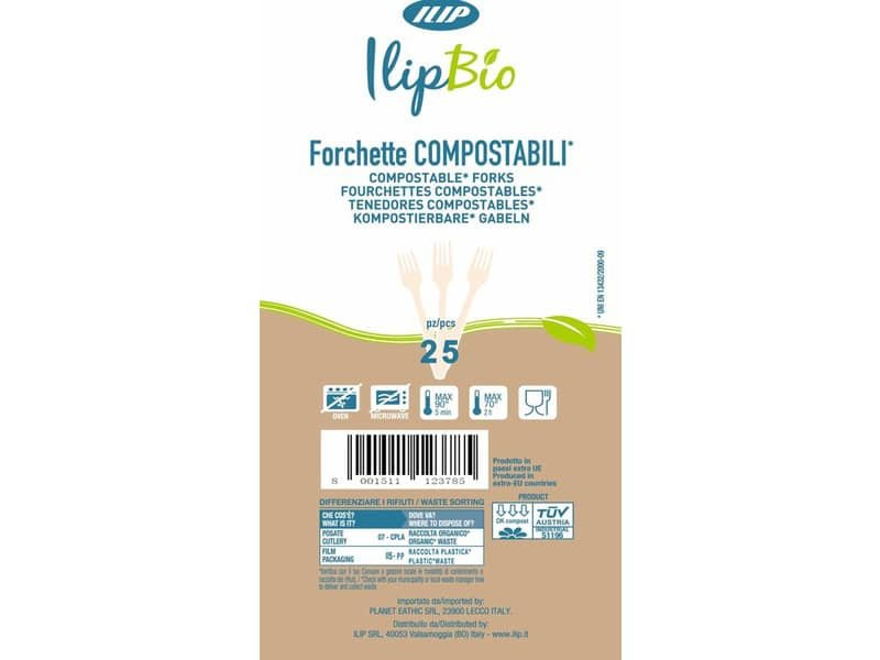 Forchette in PLA BIO 3,5 g – 160 mm IlipBio bianche – conf. 25 pezzi – 80979
