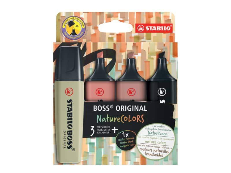 Evidenziatore Stabilo Boss Nature Colors assortiti conf. da 4 pezzi 70/4-2-3