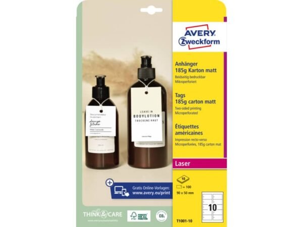 Cartellini rettangolari micro-perforati Avery in cartoncino da 185 g in conf. da 150 pz 80x50 mm - T1002-10