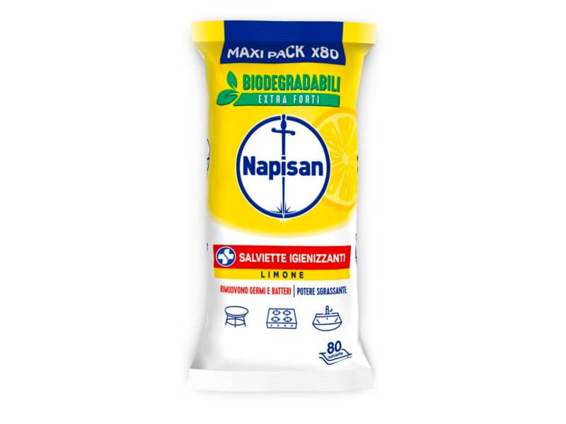 Salviette igienizzanti bio al limone Napisan maxi pack da 80 salviette 3240170