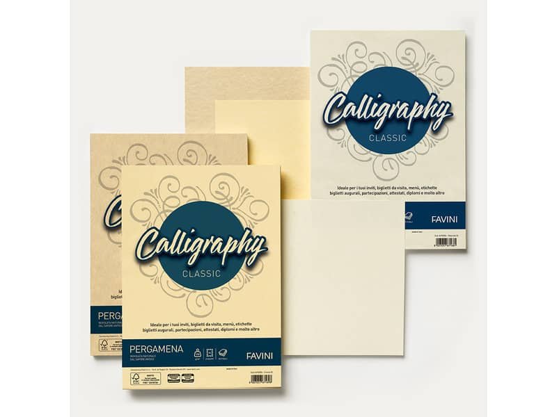 Carta pergamena Favini Calligraphy A4 90 g/mý finitura liscia nocciola – conf. 50 fogli – A69N204