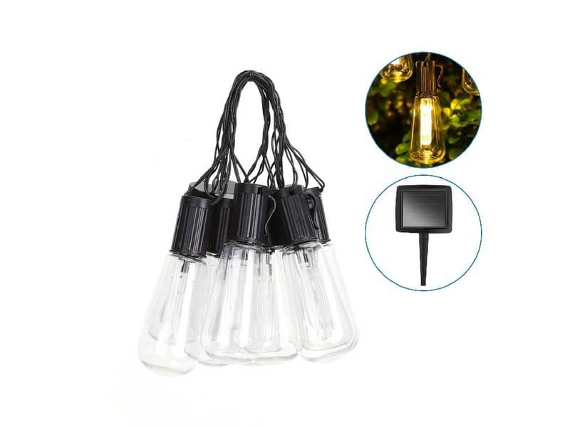 Catena luminosa LED da esterno Aigostar con pannello solare 10 lampadine trasp. a tubo a luce calda 3,8 m – B10201VRI