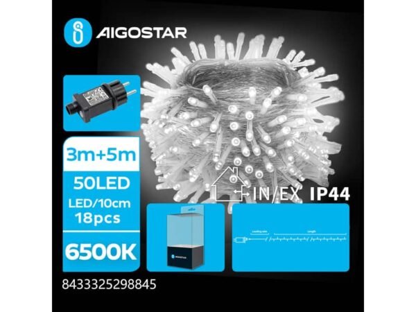 Catena luminosa per interni ed esterni a basso voltaggio Aigostar luce fredda 6500 K 5 m 50 led - 298845