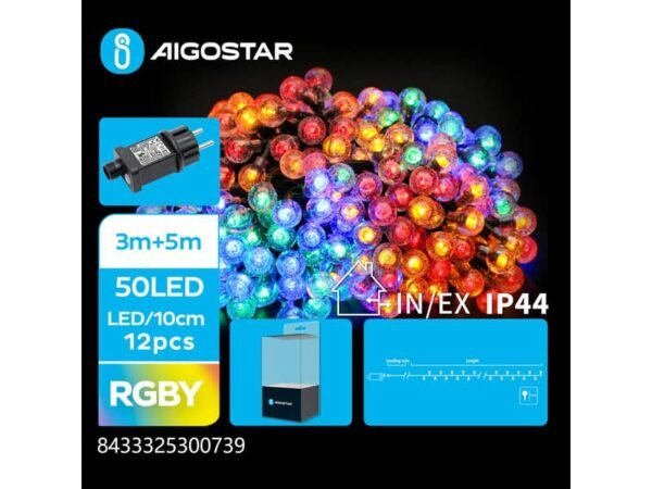 Catena luminosa a sfera per interni ed esterni a basso voltaggio Aigostar multicolore 50 led 5 m - 300739
