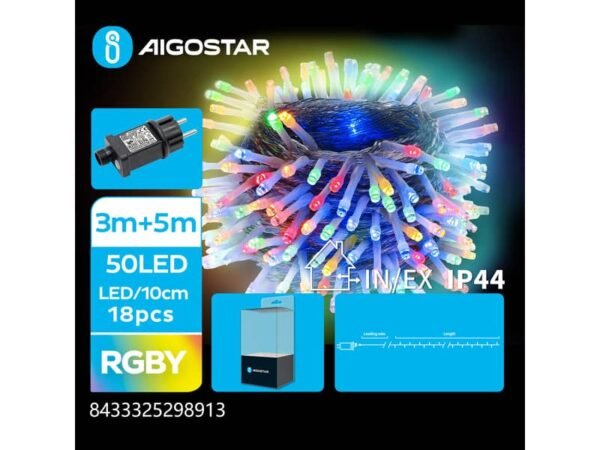 Catena luminosa per interni ed esterni a basso voltaggio Aigostar multicolore 5 m 50 led - 298913