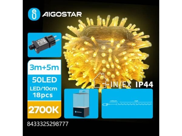 Catena luminosa per interni ed esterni a basso voltaggio Aigostar luce calda 2700 K 5 m 50 led - 298777