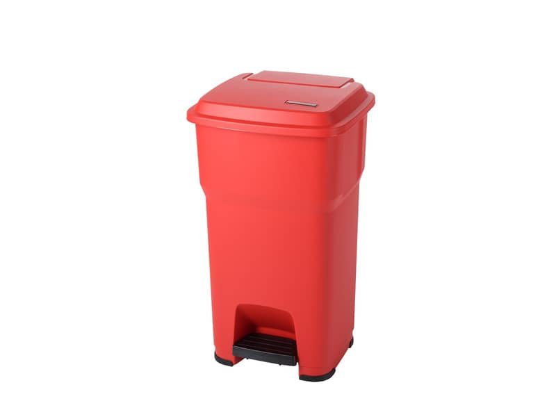 Cestino gettacarte Rotho Hera 60 L con pedale e coperchio rosso – F800062