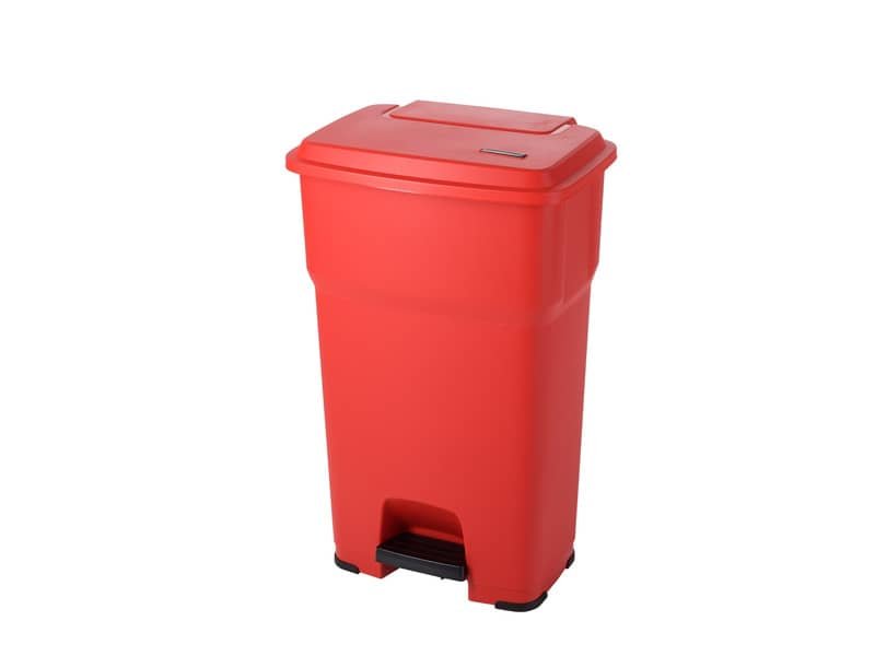 Cestino gettacarte Rotho Hera 85 L con pedale e coperchio rosso – F800072