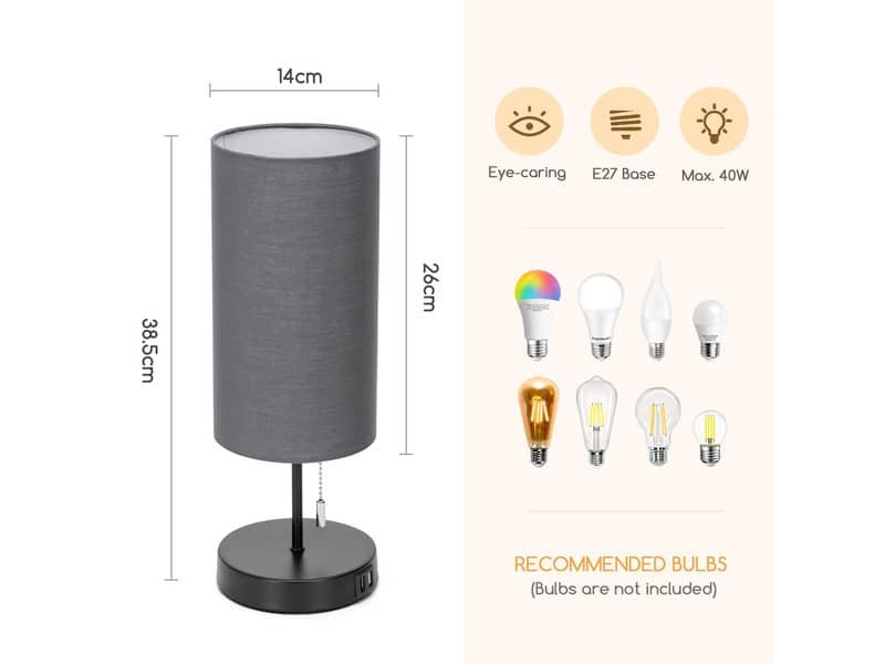 Lampada in metallo con paralume in tessuto e doppia porta USB Aigostar nero 218133
