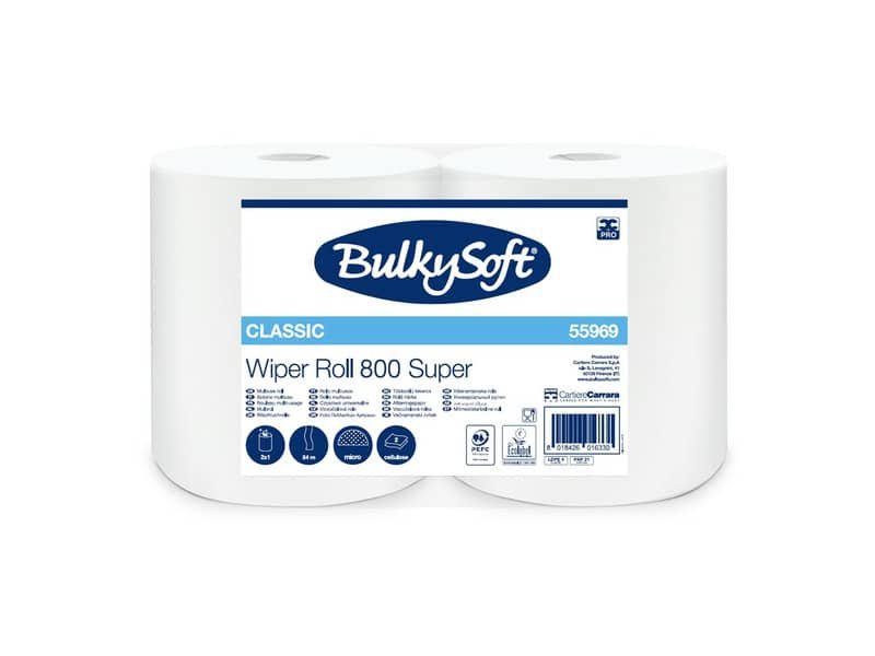 Bobina multiuso 2 veli Bulkysoft Wiper 800 Super in cellulosa 84 m – conf. 2 rotoli – 55969.E20