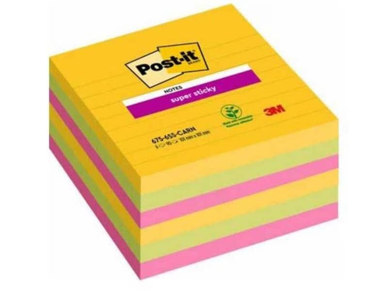 Foglietti Post-it© Super Sticky Notes Rio de Janeiro a righe assortiti conf. 6 blocchetti da 90 ff – 675-SS6RIO-EU