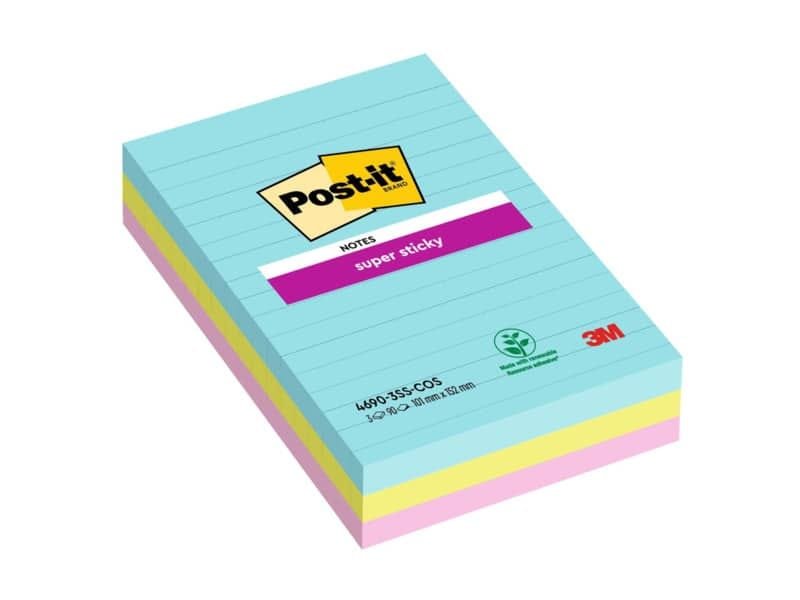 Foglietti Post-it© Super Sticky XXL Miami a righe assortiti conf. 3 blocchetti da 90 ff – 4690-SS3MIA