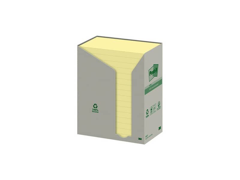 Foglietti Post-it© Notes Giallo 76x127mm carta riciclata torre da 16 blocchetti da 100 ff – 655-1T