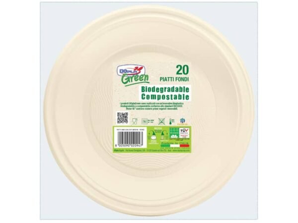 Piatti fondi in Mater-BI Dopla Green avorio conf. 20 pz fondi  205 mm 11797
