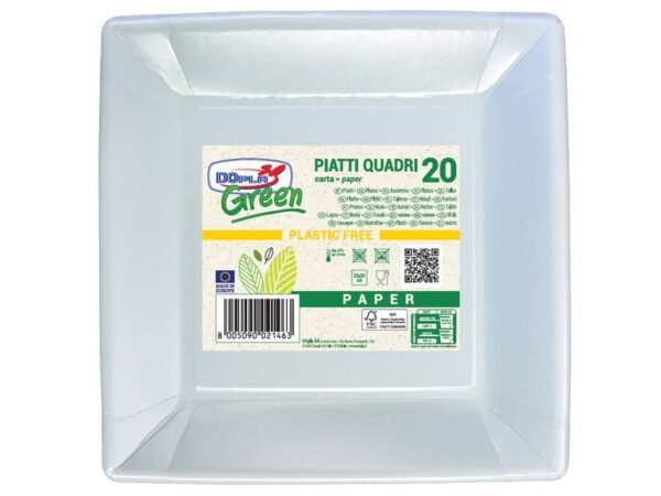Piatti quadrati Dopla Green in carta Bi fibra vergine conf. 20 pz quadrati 250x250 mm - 11804