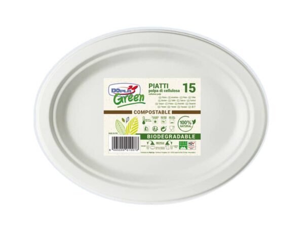 Piatti ovali in polpa di cellulosa Dopla Green bianchi conf. 15pz ovali 190x254 mm - 7750