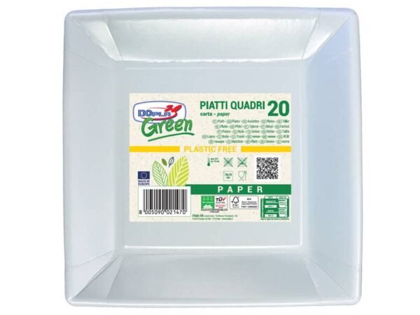 Piatti quadrati Dopla Green in carta Bi fibra vergine conf. 20 pz. Bianco quadrati 185x185 mm - 11805
