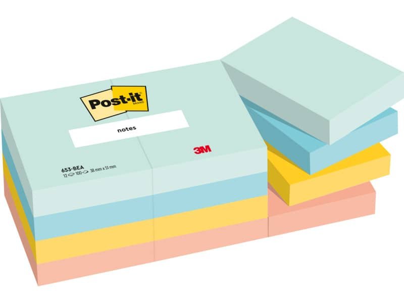 Foglietti riposizionabili Post-it© Beachside – conf. 12 blocchetti da 100 ff 38×51 mm – 653-12-BEA