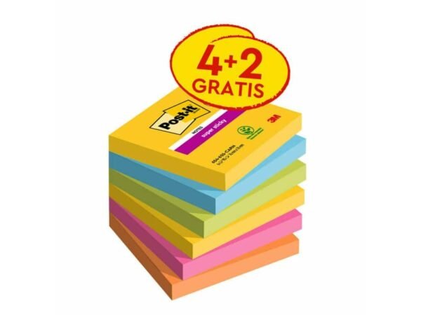 Foglietti Post-it© Super Sticky Carnival 76x 76 mm conf. 4 blocchetti + 2 gratis da 90 ff - 7100259230