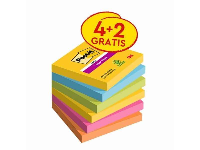 Foglietti Post-it© Super Sticky Carnival 76x 76 mm conf. 4 blocchetti + 2 gratis da 90 ff – 7100259230