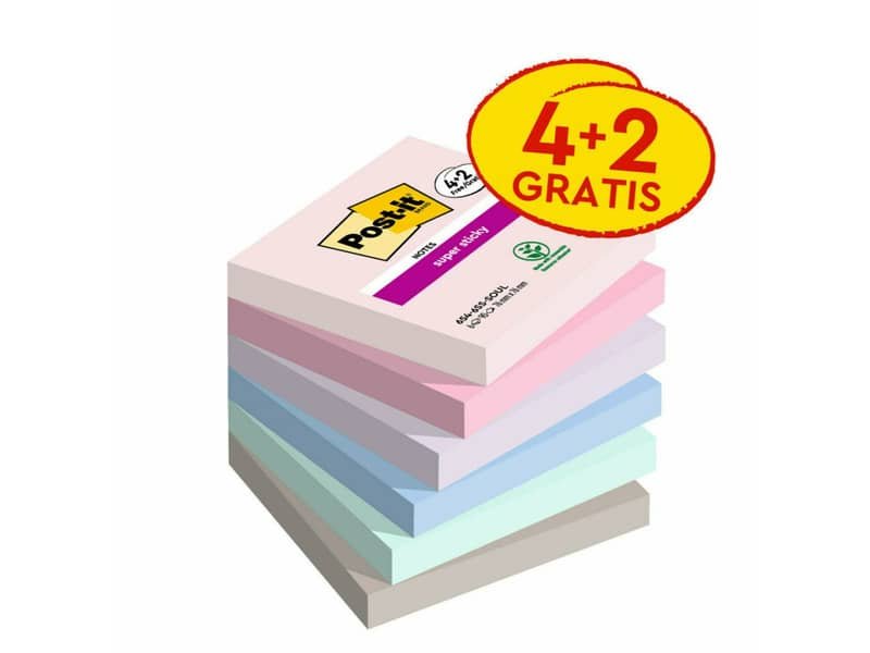 Foglietti Post-it© Super Sticky Soulful 76x 76 mm conf. 4 blocchetti + 2 gratis da 90 ff – 7100259203