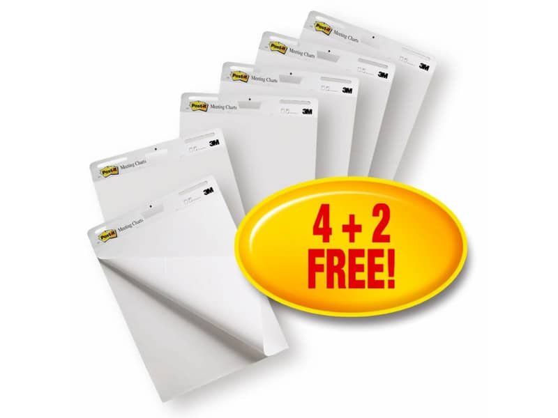 Blocchi da parete di 30 ff con adesivo rimovibile Post-it© Super Sticky bianco 63.5×77.5 cm 4 blocchi+2 omaggio 559 4+2