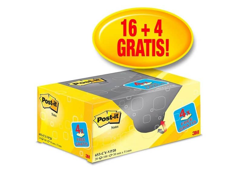 Foglietti riposizionabili Post-it© Notes giallo Canary? 38×51 mm Value Pack 16+4 blocchetti GRATIS – 653-VP20