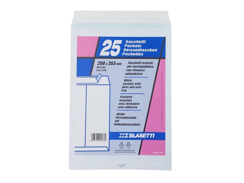 Busta a sacco Blasetti Self bianco – 80 g/m2 – in conf. 25 buste – 250×353 mm 538
