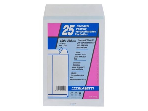 Busta a sacco Blasetti Self bianco - 80 g/m2 - in conf. 25 buste - 190x260 mm 536