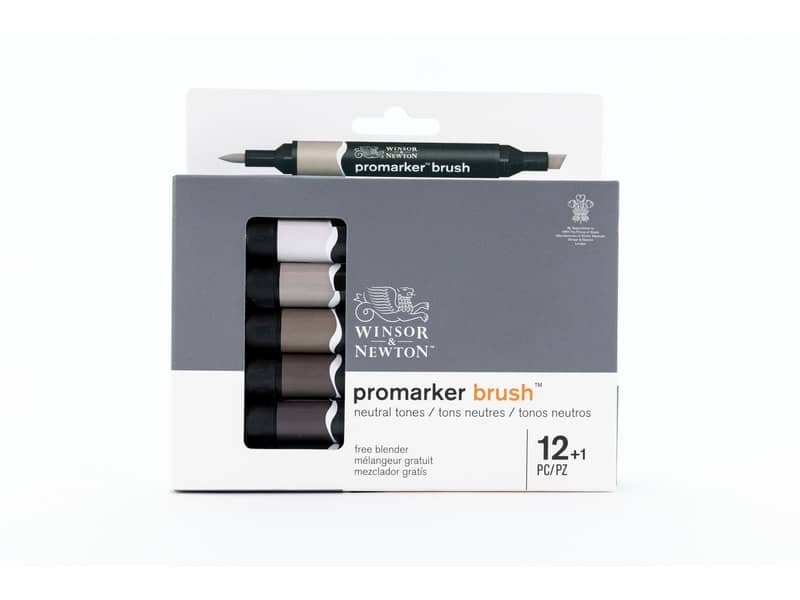 Pennarelli doppia punta Winsor&Newton brush 12 colori grigi e 1 blender – 0290144