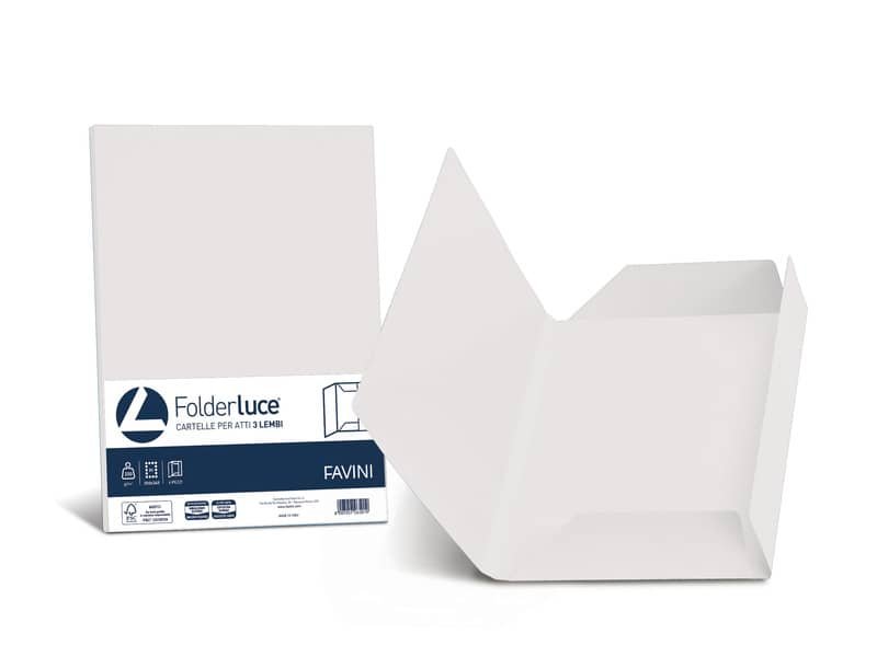 Cartellina 3 lembi Favini Folder Luce&Acqua 200 g/mý 24,5×34,5cm conf.25 bianco – A500434