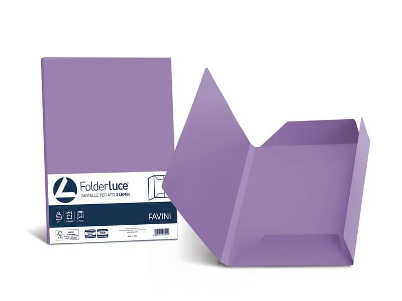 Cartellina 3 lembi Favini Folder Luce&Acqua 200 g/mý 24,5×34,5cm conf.25 violetto – A50J434
