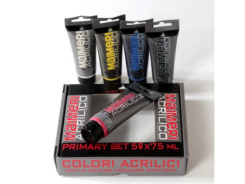 Set colori acrilici primari Maimeri in tubetto 75 ml 5 colori assortiti – M0998190