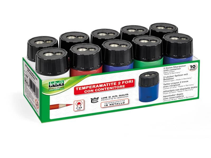 Espositore 10 temperamatite 2 fori Lebez con serbatoio 4 colori assortiti 430