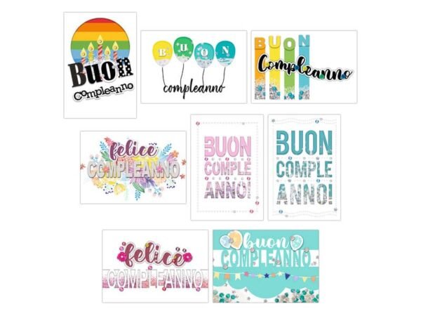 Biglietti augurali Biembi Compleanno 12x18 cm conf. 8 pezzi assortiti - happy days - BXBDKTC09