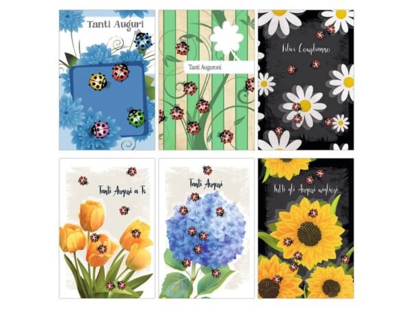 Biglietti augurali Biembi Compleanno 12x18 cm conf. 6 pezzi assortiti - coccinelle - BXBDKTC06