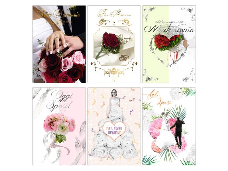 Biglietti augurali con portasoldi Matrimonio Biembi 12×18 cm fustellati oro conf. 6 pezzi assortiti – BXBDKTC05