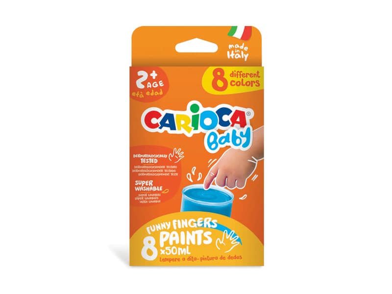 Tempera a dita superlavabile Carioca 50 ml – conf. da 8 colori assortiti 43174