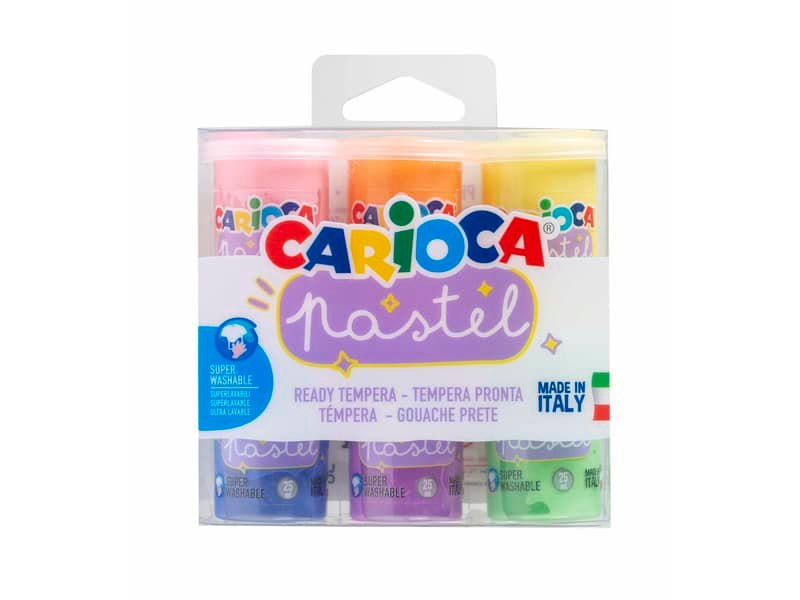 Tempera pronta superlavabile Carioca 25 ml – conf. da 6 colori assortiti pastel 43185