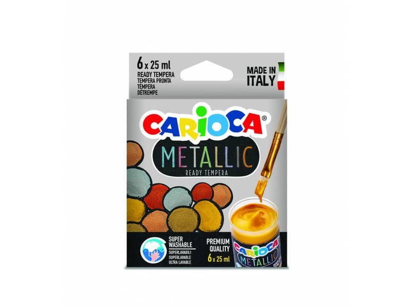 Tempera pronta superlavabile Carioca 25 ml – conf. da 6 colori assortiti metallic – KO026