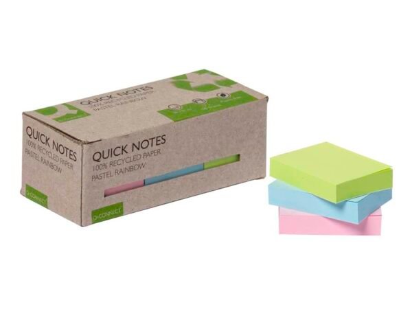 Foglietti riposizionabili riciclati Q-Connect colori assortiti arcobaleno pastello conf. 12 blocchetti da 100