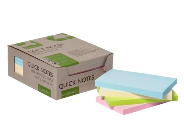Foglietti riposizionabili riciclati Q-Connect colori assortiti arcobaleno pastello conf. 12 blocchetti da 100
