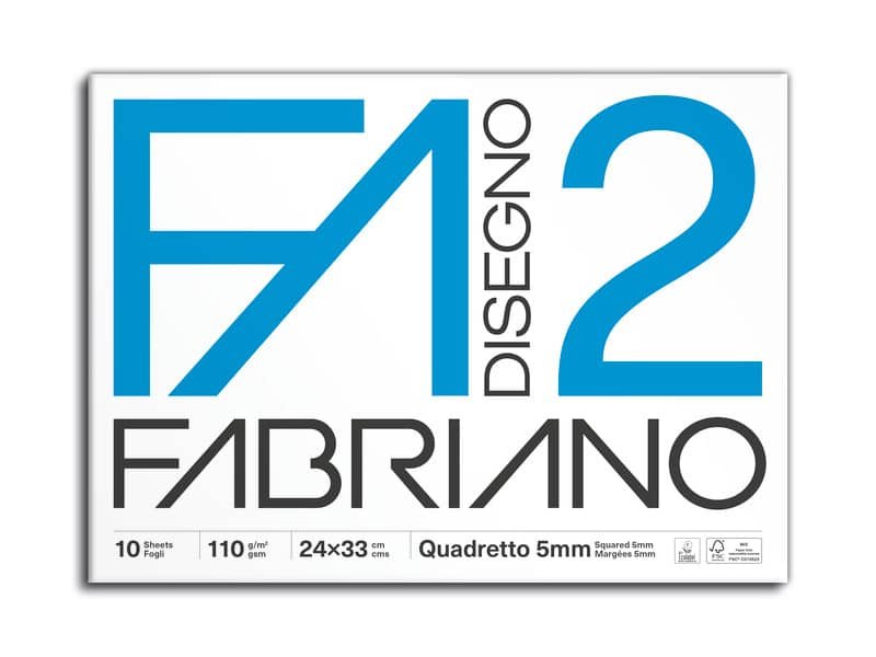 Album da disegno Fabriano F2 punto metallico 110 g/mý 24×33 cm 10 fogli quadrettato 5 mm – 04204311