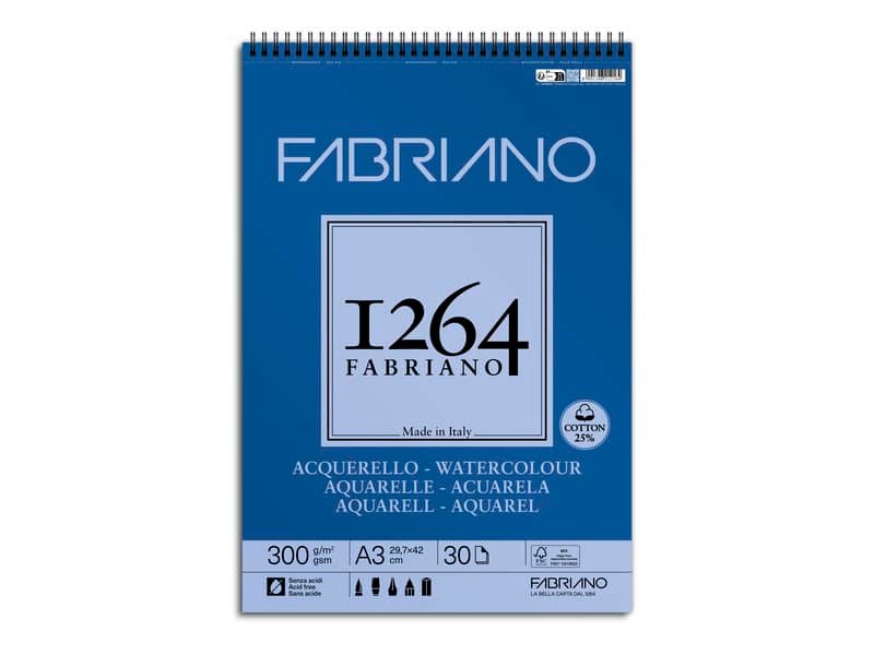 Blocco acquerello spiralato Fabriano 300 g – 30 fogli A3 – 19100650