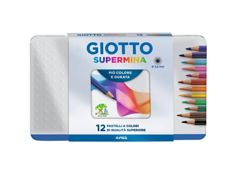 Matite colorate Giotto Supermina in scatola di metallo conf. 12 colori assortiti – F236700
