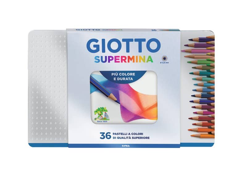 Matite colorate Giotto Supermina in scatola di metallo conf. 36 colori assortiti – F236900